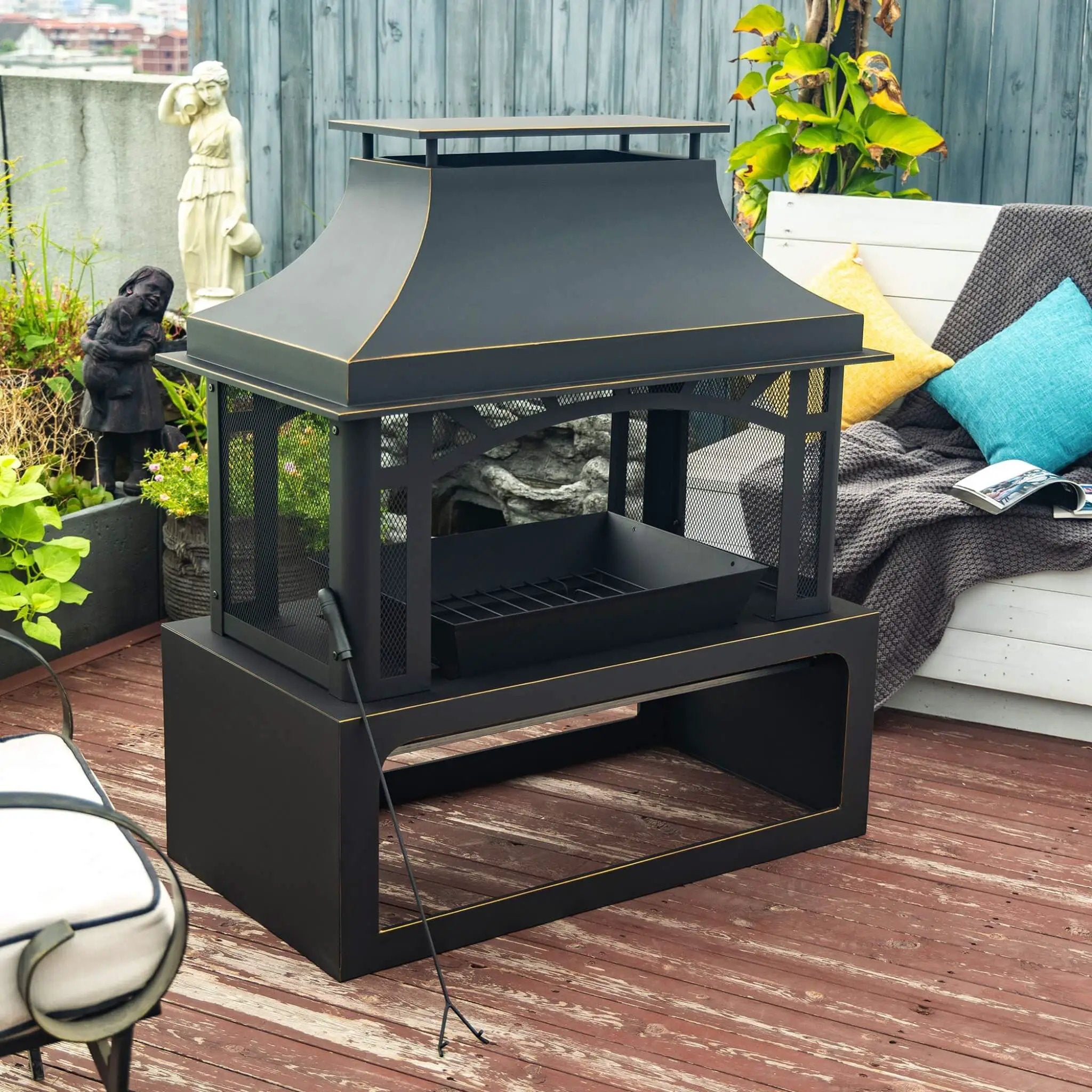 40-Inch Outdoor Steel Wood-Burning Backyard Fireplace Fire Pit (SAK45758) by SAKSBY WHOLESALE