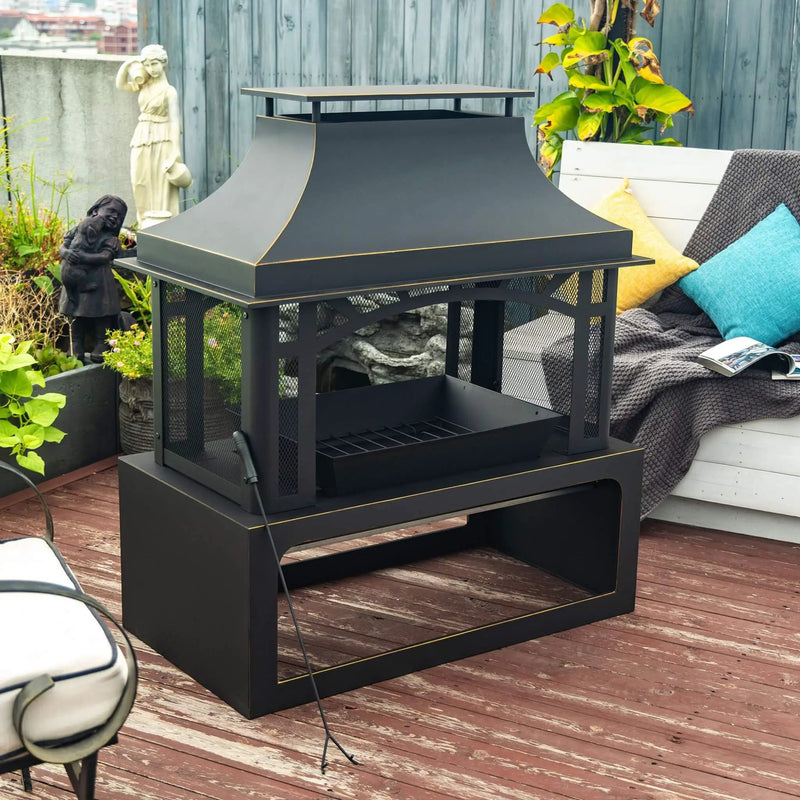 40-Inch Outdoor Steel Wood-Burning Backyard Fireplace Fire Pit (SAK45758) by SAKSBY WHOLESALE