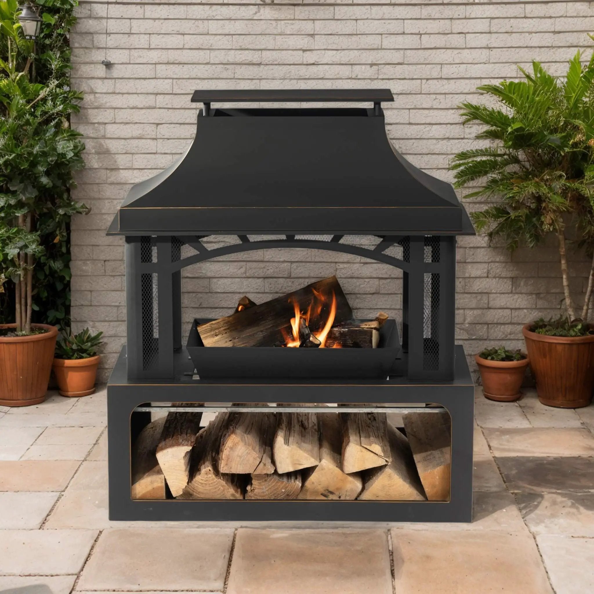 40-Inch Outdoor Steel Wood-Burning Backyard Fireplace Fire Pit (SAK45758) by SAKSBY WHOLESALE