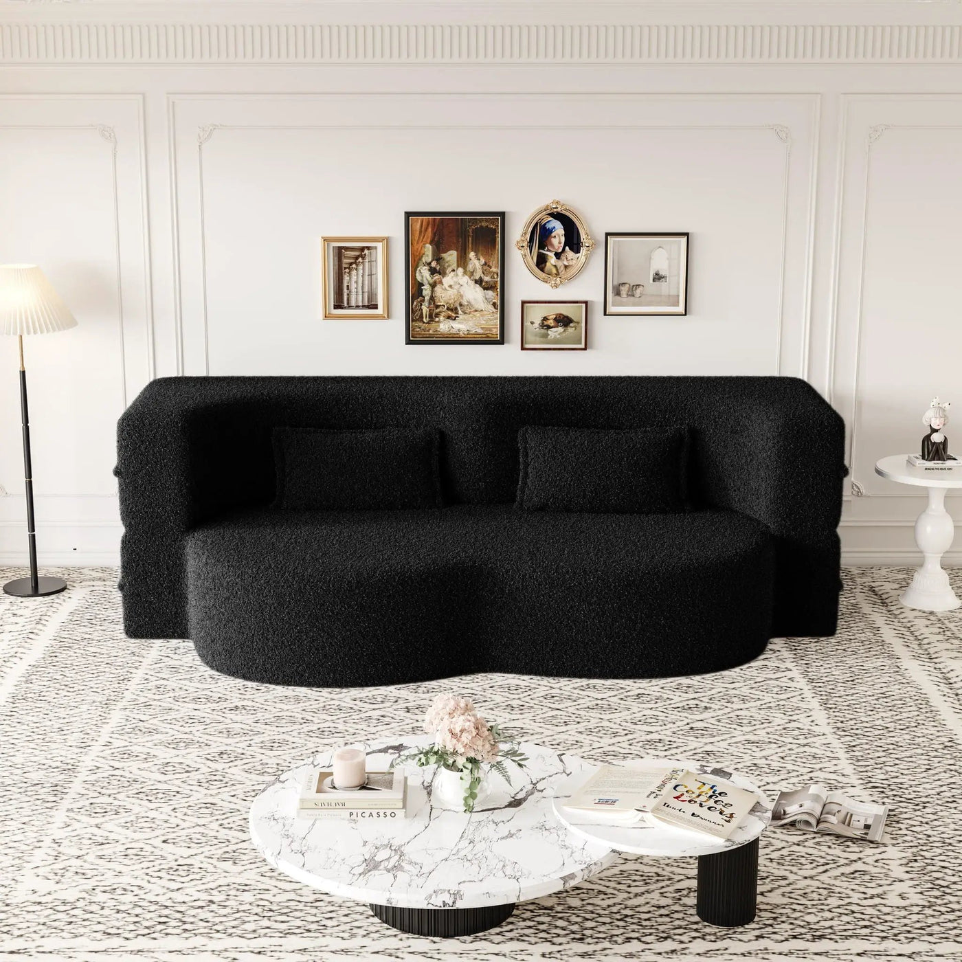 Modern Floor Sofa With Two Pillows Convertible Teddy Fabric Foam Filled Bed by HouseOfZazla