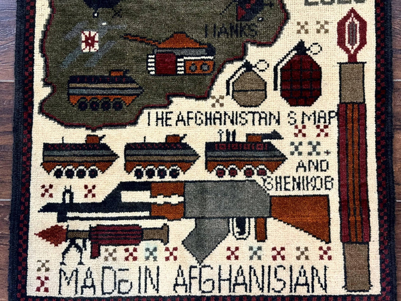 Afghan War Rug, Tanks Helicopters Guns by Jewel Rugs