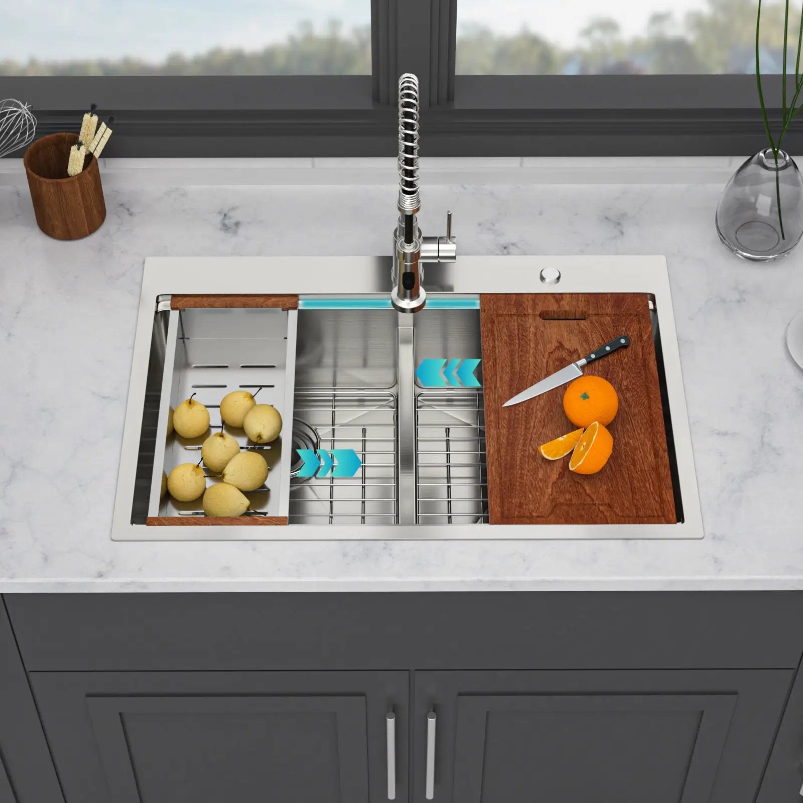 Topmount Drop In Kitchen Sink, Double Bowl Stainless Steel - Brushed Nickel by HouseOfZazla