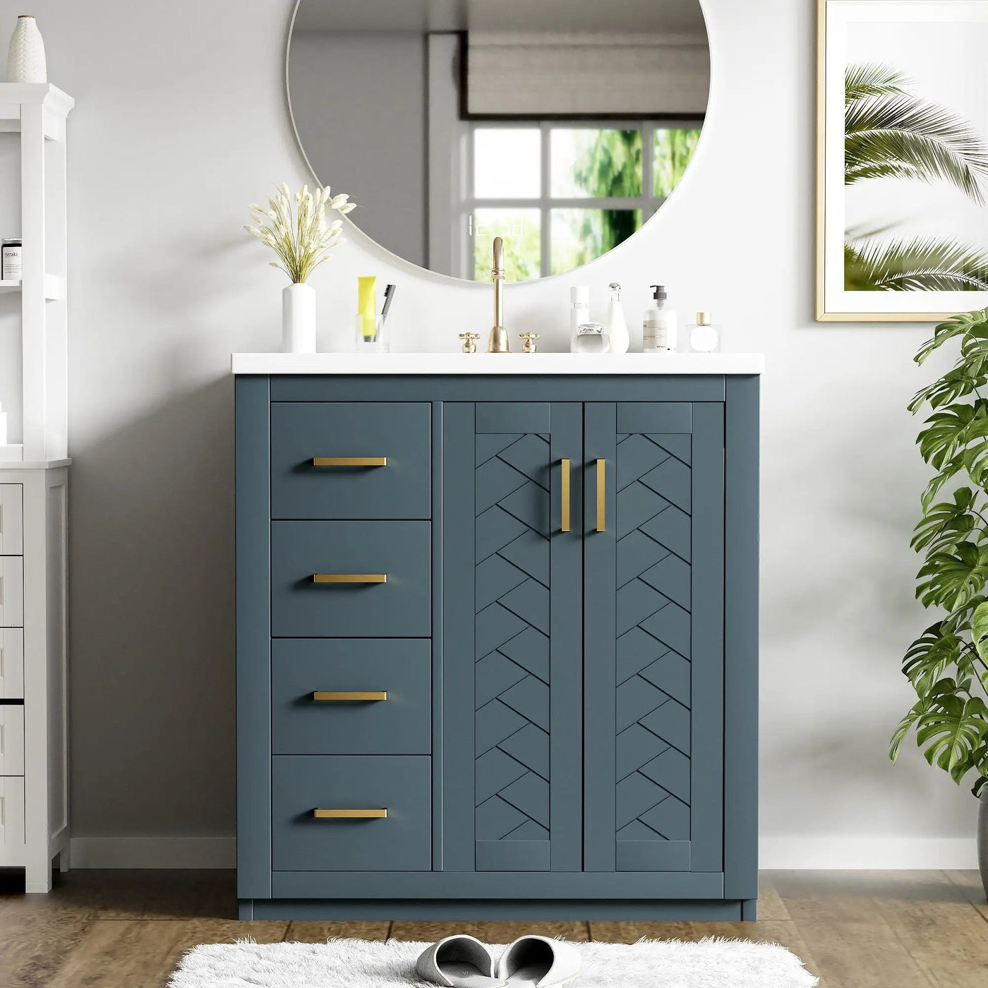 Ceramic Sink Combo, Freestanding Vanity Set With 3 Drawers & Soft Closing Doors by HouseOfZazla