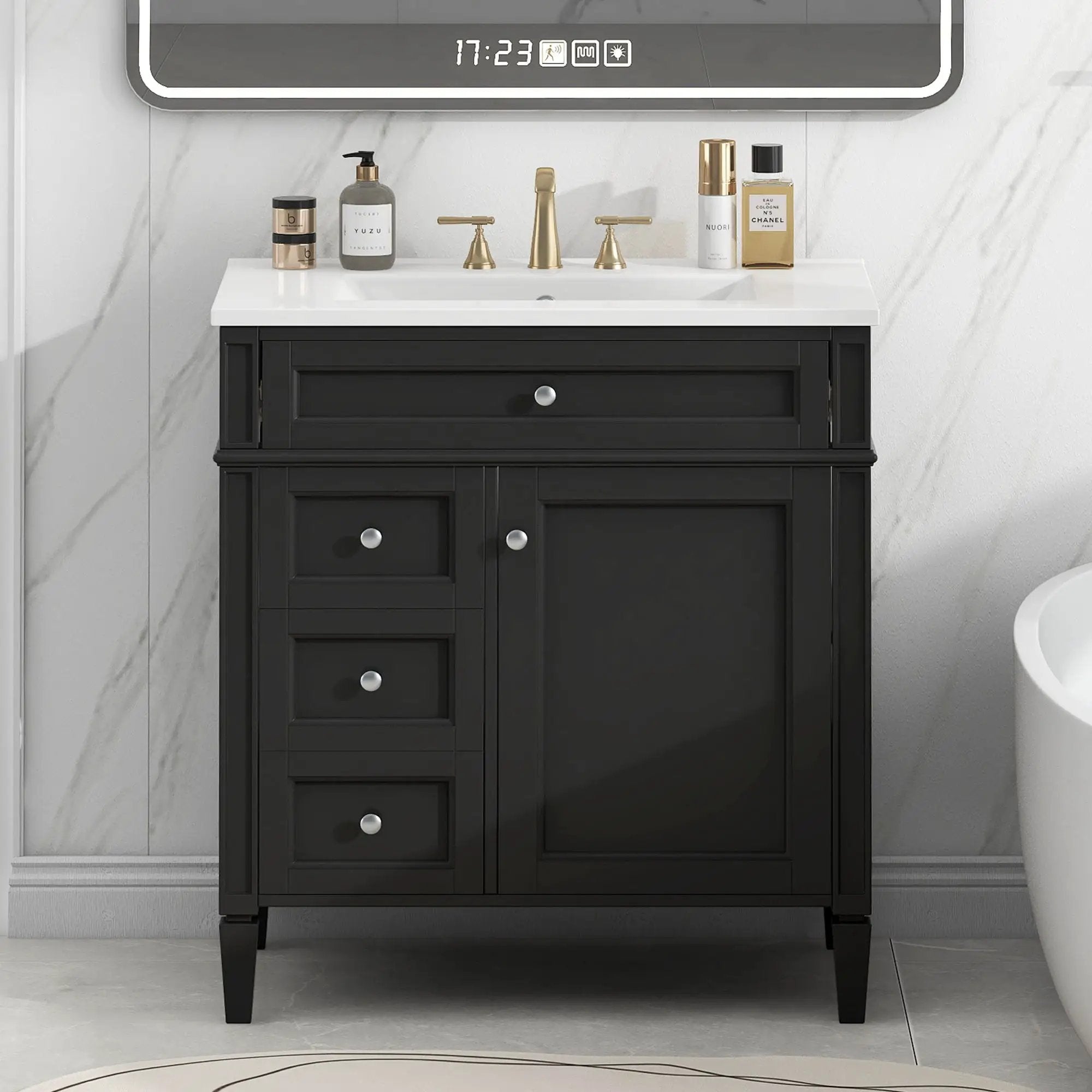 Bathroom Vanity With 2 Drawers And Tip-Out Drawer, Storage Cabinet by HouseOfZazla