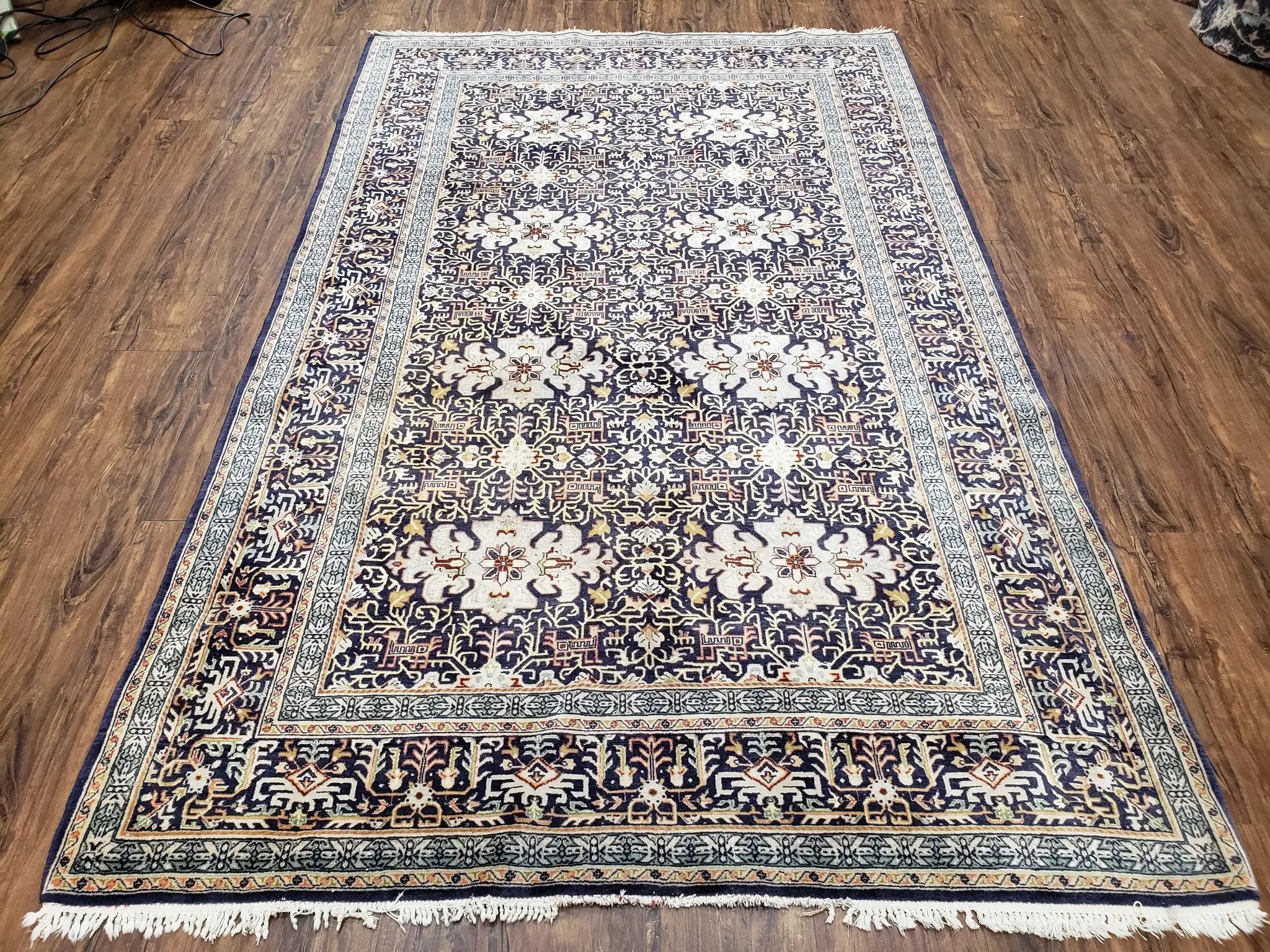 Navy Blue Persian Kashan Rug, Hand-Knotted, Wool, 4' 8" x 7' 4", Pair B by Jewel Rugs
