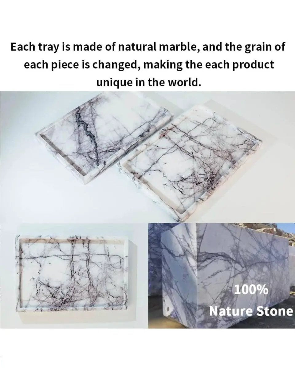 Open box DUANYAN Real Luxurious Vanity Tray Natural Genuine Marble Storage Tray for Home Decor Stone Tray for Bathroom/Kitchen/Vanity/Dresser Non-Res by Selzalot