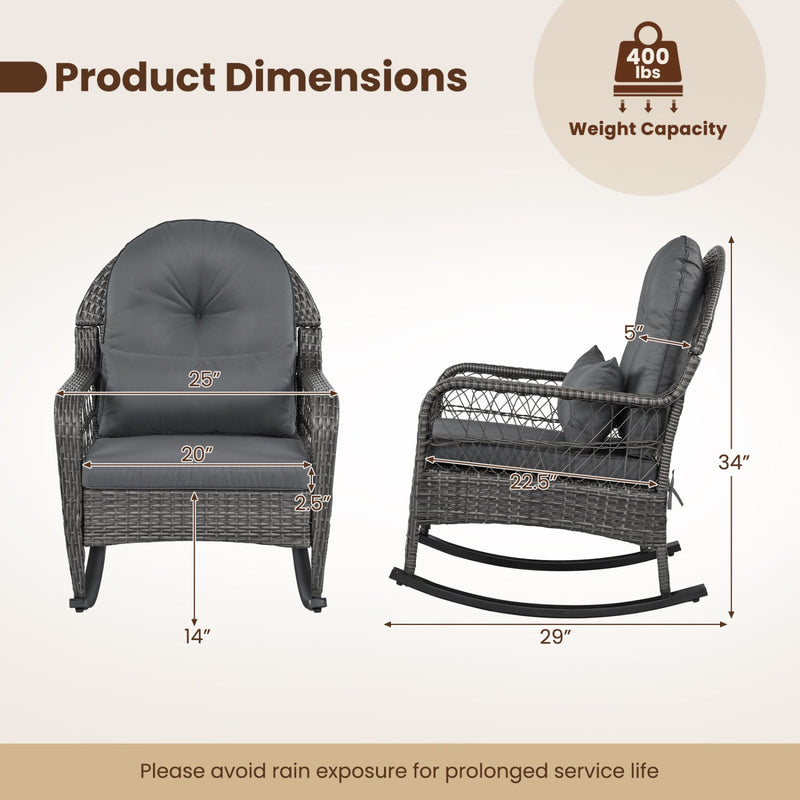 Patio Rattan Rocking Chair with Cushions - 400 LBS Capacity by DirectDeals
