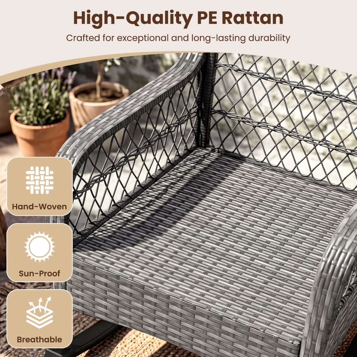 Patio Rattan Rocking Chair with Cushions - 400 LBS Capacity by DirectDeals