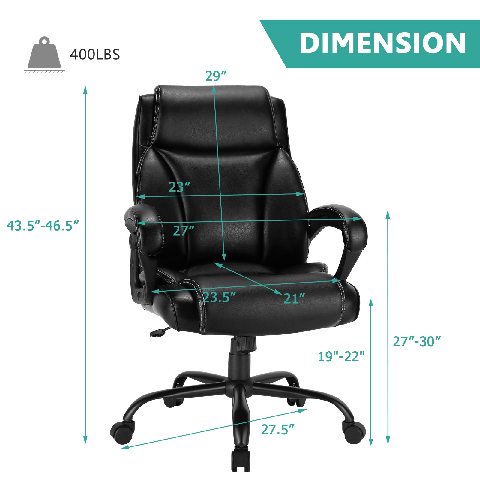 400 Pounds Big and Tall Adjustable High Back Leather Office Chair by DirectDeals