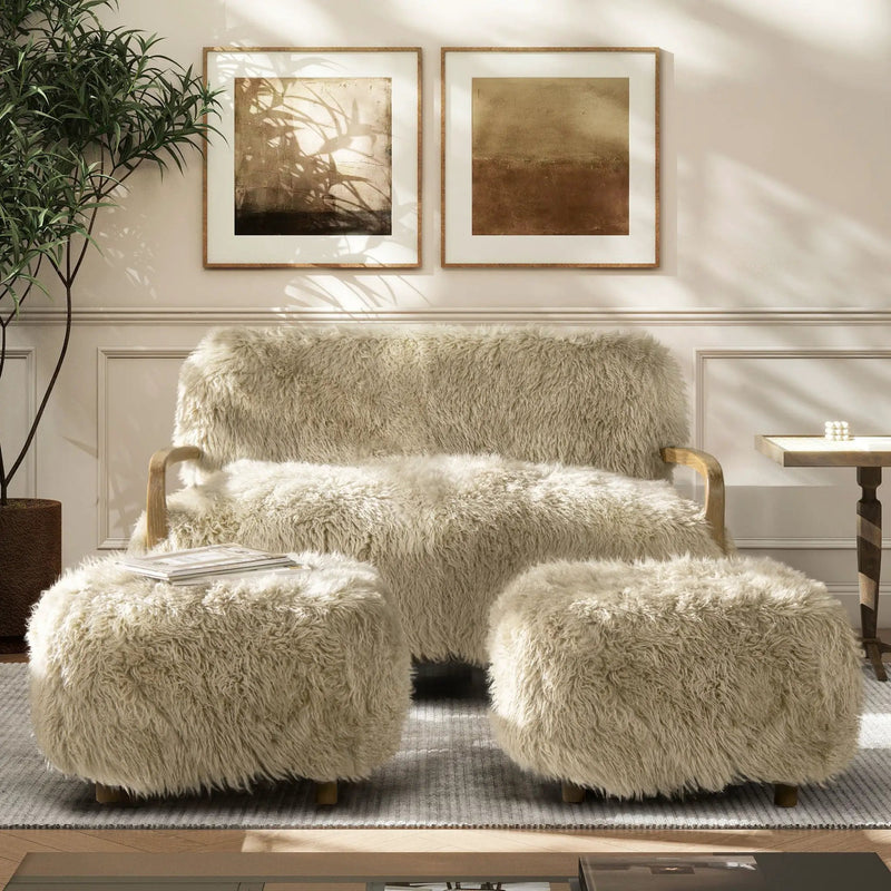 Enchante - New Zealand Sheepskin Rectangular Accent Ottoman - Taupe / Natural by HouseOfZazla