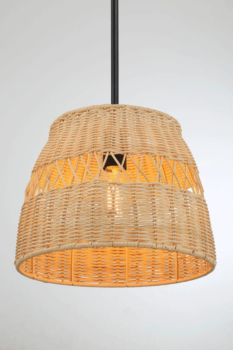 Essence - Single Lights Pendant With Shade - Black / Rattan by HouseOfZazla