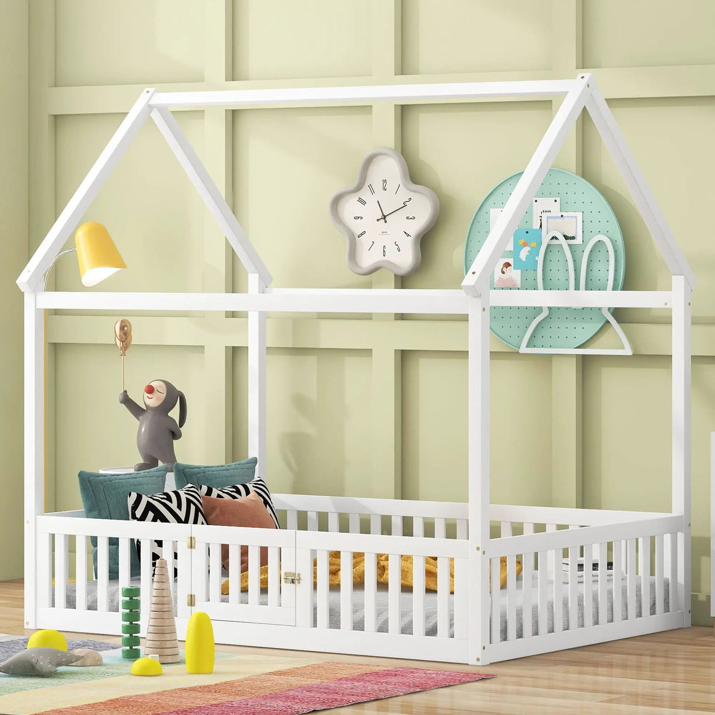 Wood House Bed With Fence And Door by HouseOfZazla