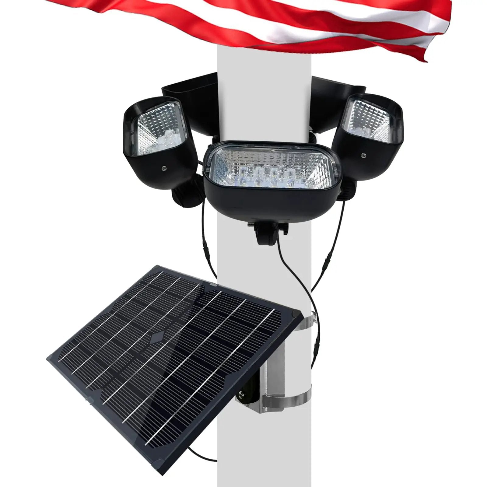 800W Solar Flag Pole Light for 15-40ft flagpole 5 Spotlights，Adjustable Clamps Fits 3-6''Diameter Inground Poles from Dusk to Dawn by Outdoor Solar Outlet