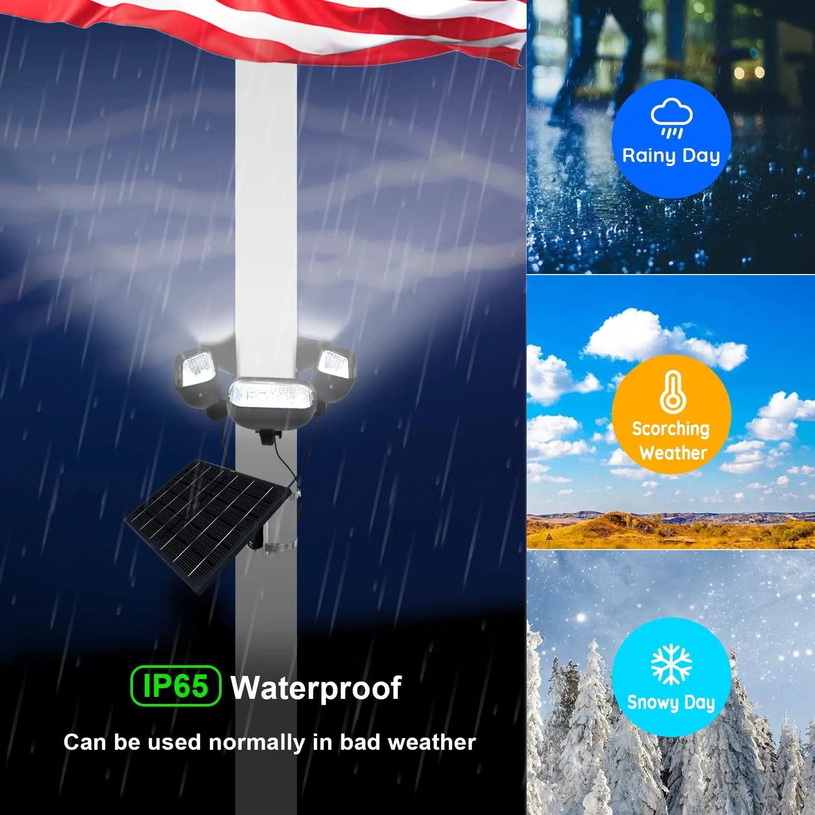800W Solar Flag Pole Light for 15-40ft flagpole 5 Spotlights，Adjustable Clamps Fits 3-6''Diameter Inground Poles from Dusk to Dawn by Outdoor Solar Outlet