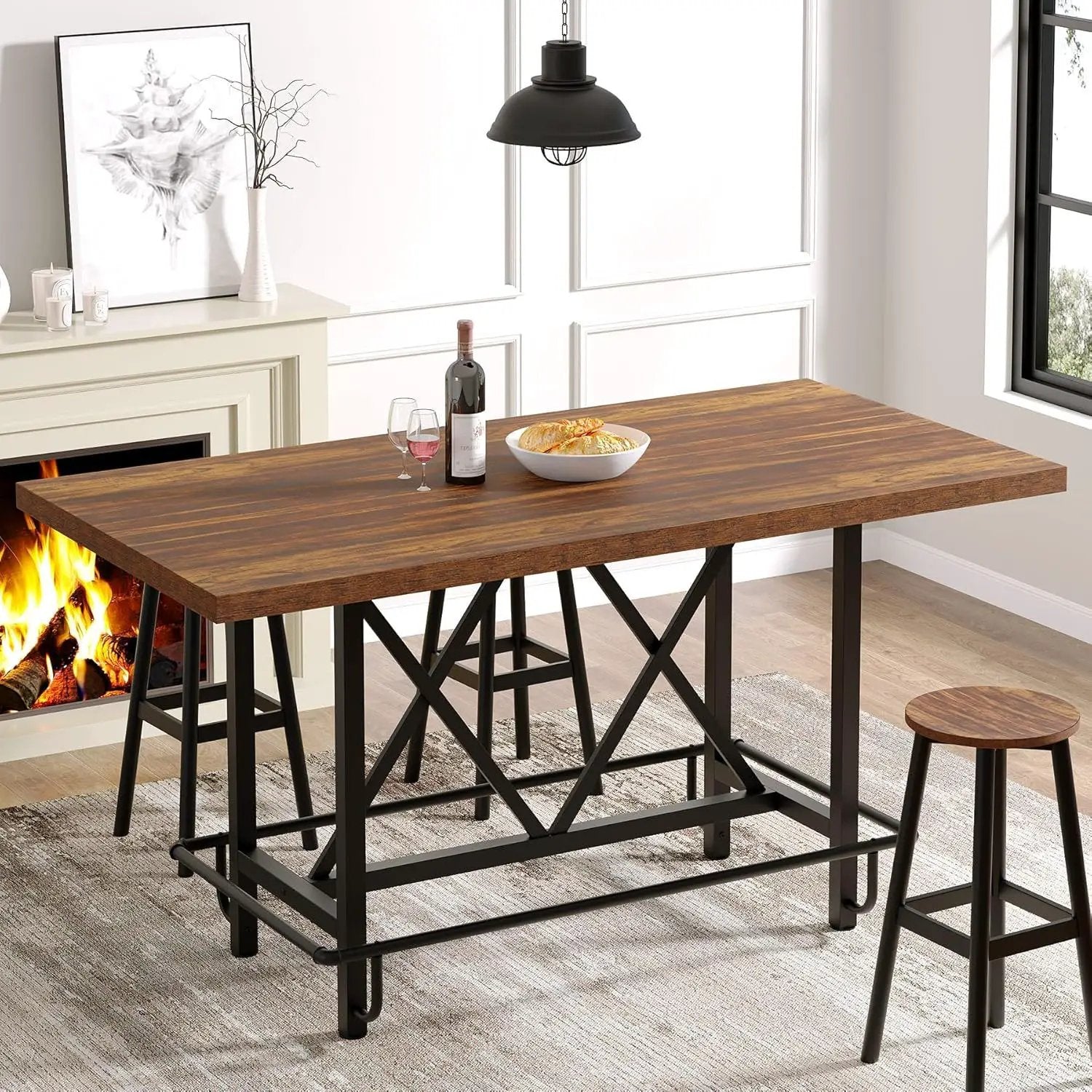 Counter Height Dining Rectangular Kitchen Table For 6 - Brown / Black