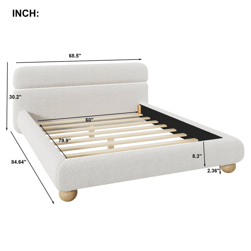Queen Size Low Profile Upholstered Bed - White by HouseOfZazla