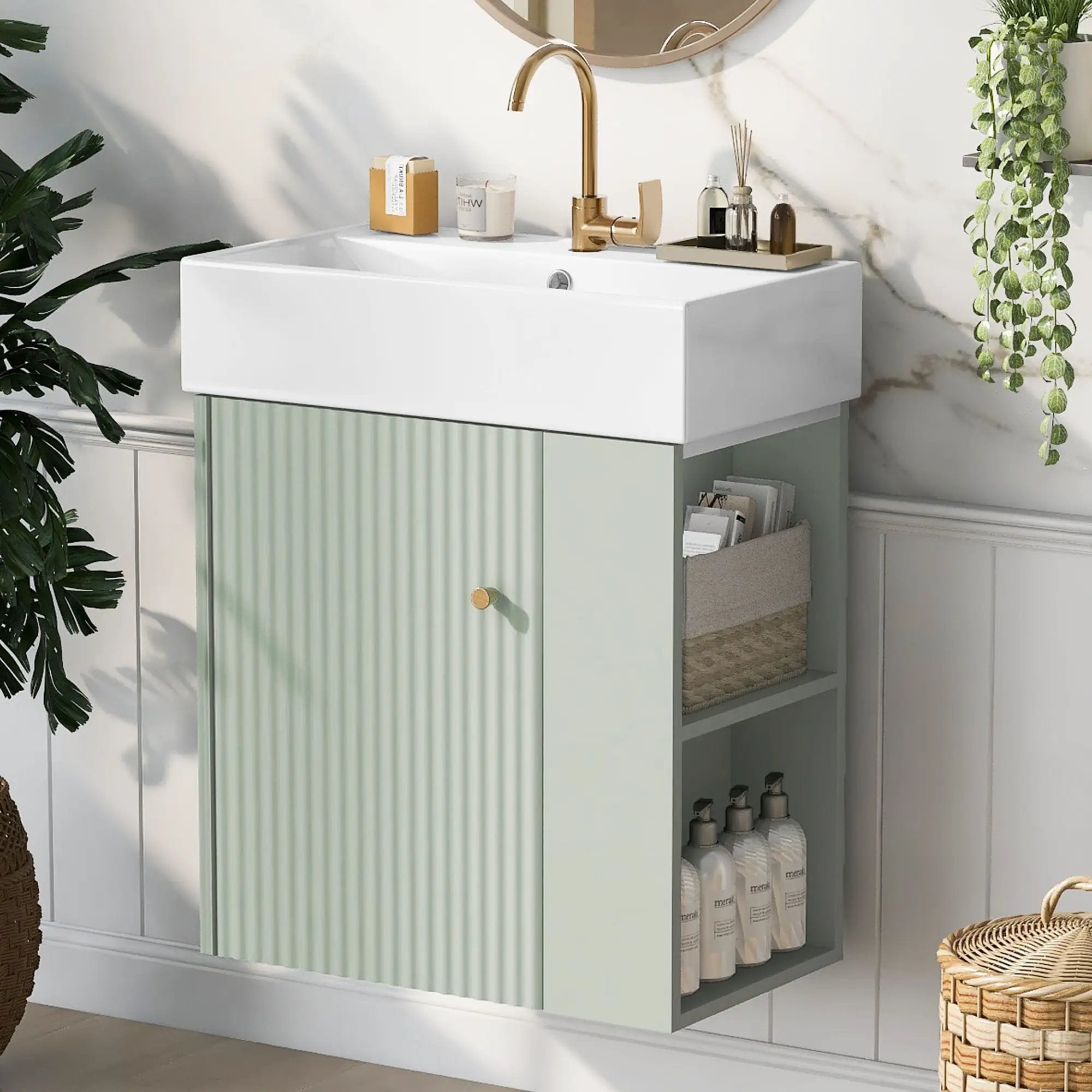 Modern Floating Bathroom Vanity With Ceramic Basin Perfect For Small Bathrooms by HouseOfZazla