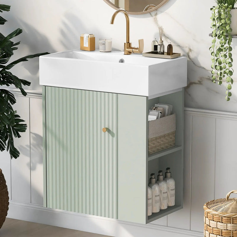 Modern Floating Bathroom Vanity With Ceramic Basin Perfect For Small Bathrooms by HouseOfZazla