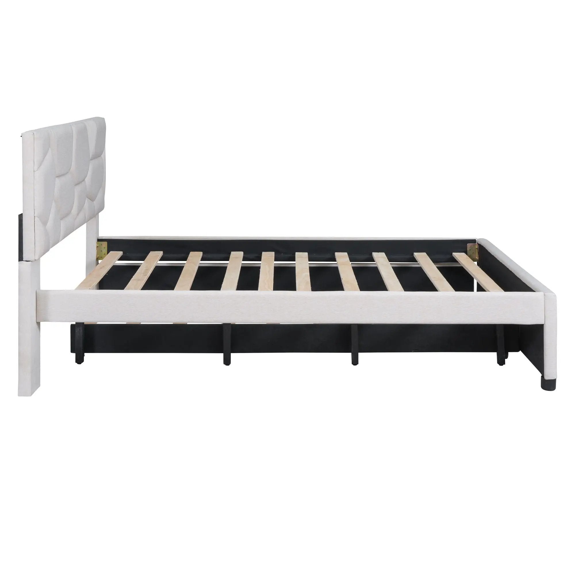 Upholstered Platform Bed With Brick Pattern Headboard And Twin Long Size Trundle by Unique Piece Furniture
