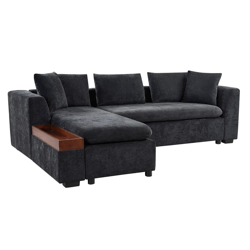 Modern L Shaped Sectional Sofa With Upholstery And Wooden Storage