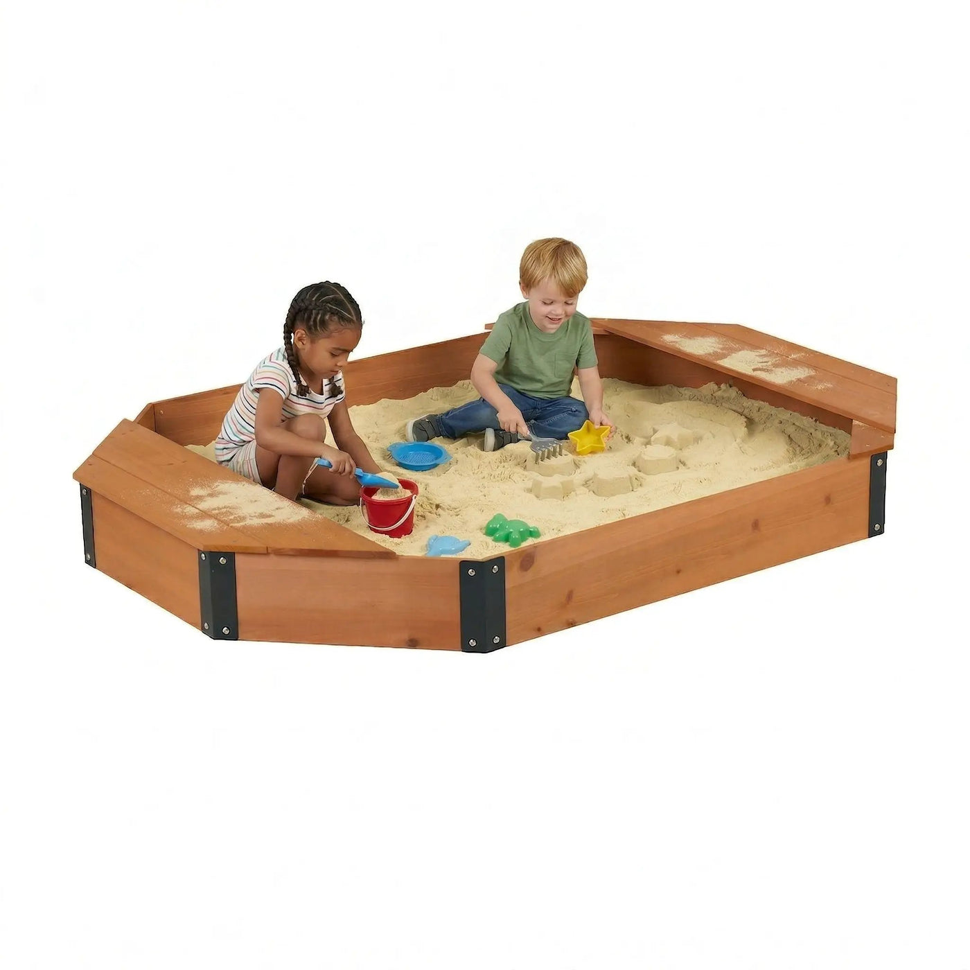 Octagon Sandbox With Storage, Sandpit With Cover And Liner For Backyard by HouseOfZazla
