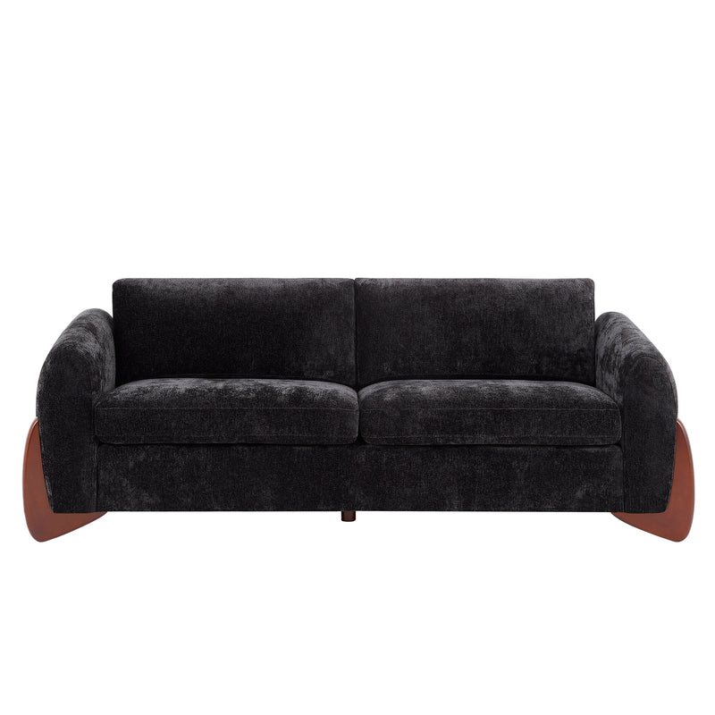 89"L Sofa with Chenille Fabric and Wooden Legs by HouseOfZazla