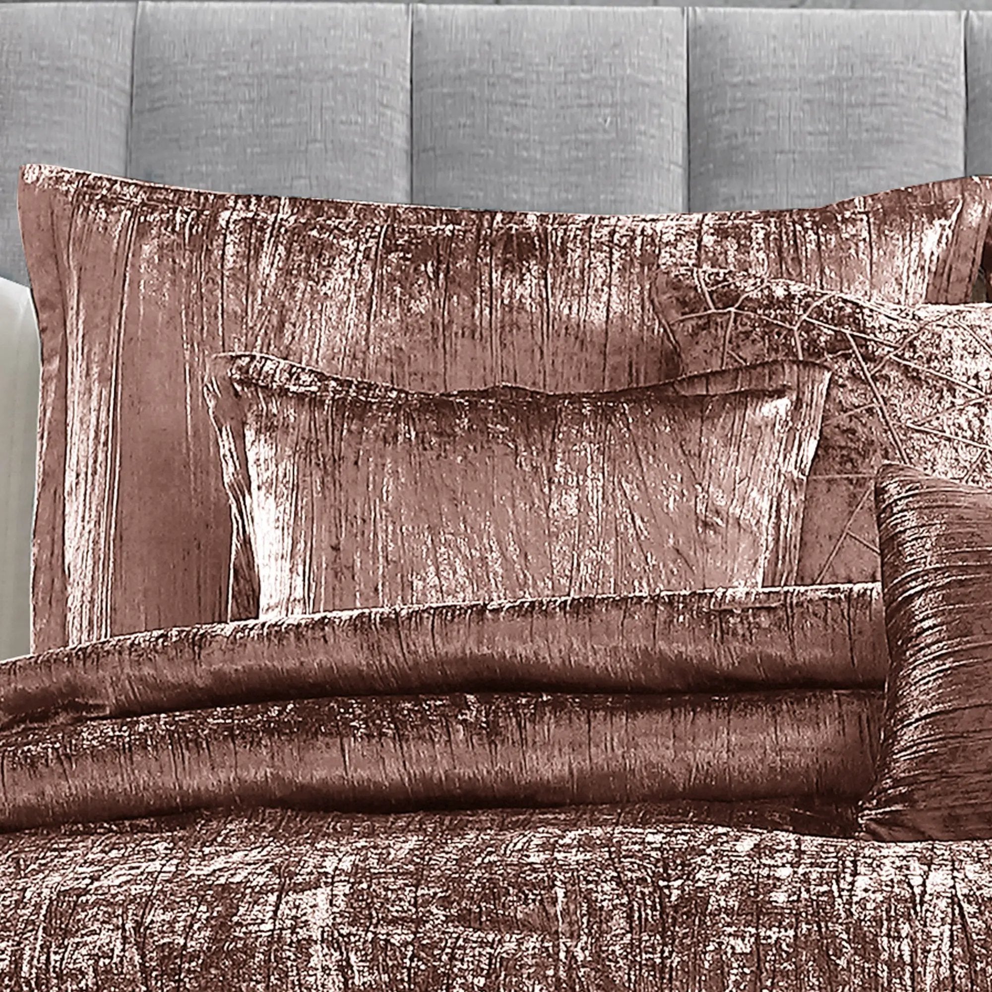 Blush Crinkle Velvet 7Pc Bedding Ensemble by HouseOfZazla