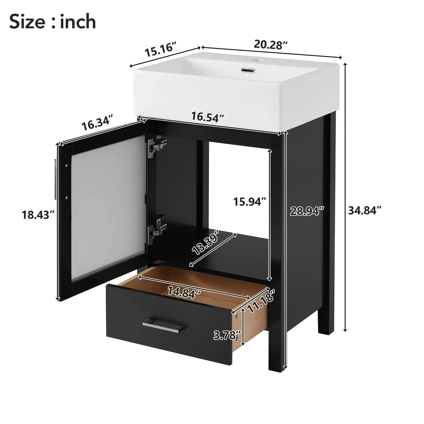 Bathroom Vanity With Ceramic Sink And Ample Storage, Ideal For Small Bathrooms by Unique Piece Furniture