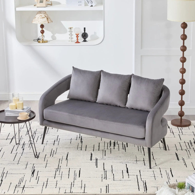 Open Back Loveseat Settee With 3 Pillows by Unique Piece Furniture