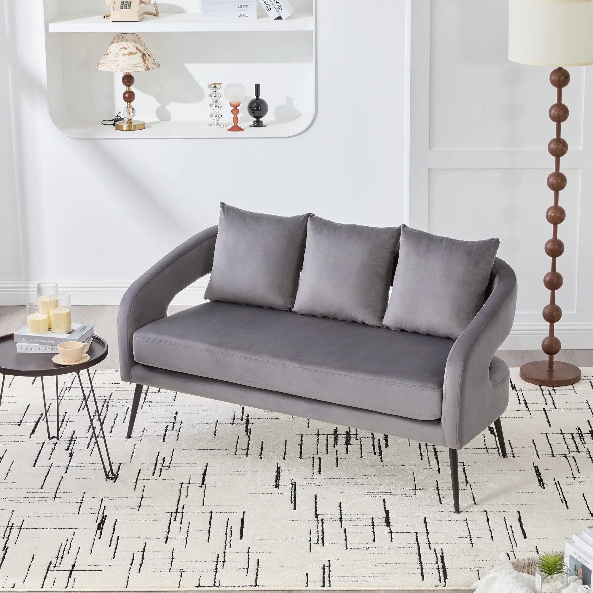 Open Back Loveseat Settee With 3 Pillows by Unique Piece Furniture
