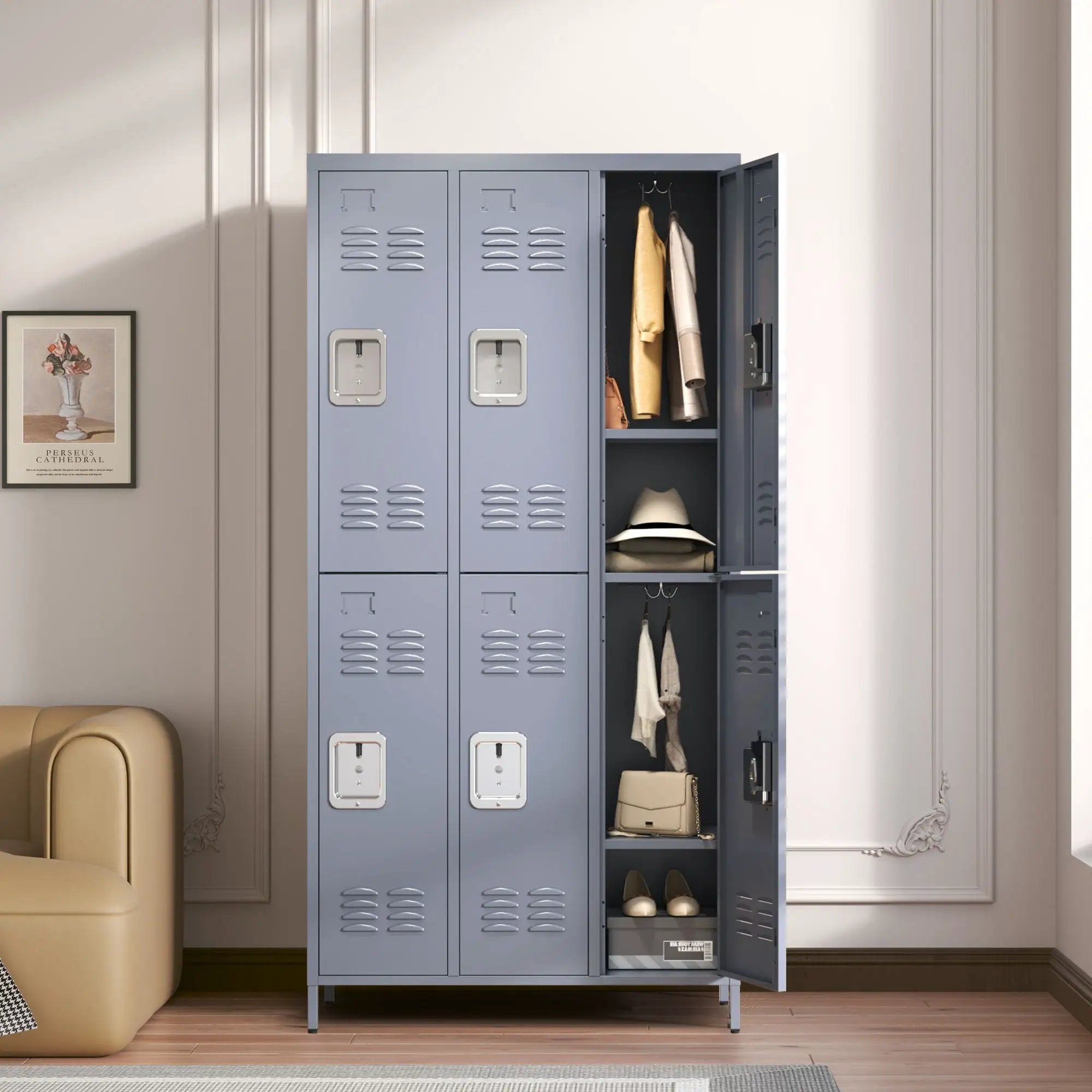 6 Door Lockers With Lock For Employees, Storage Cabinet For Home, Gym, Office, School, Garage - Gray by Unique Piece Furniture