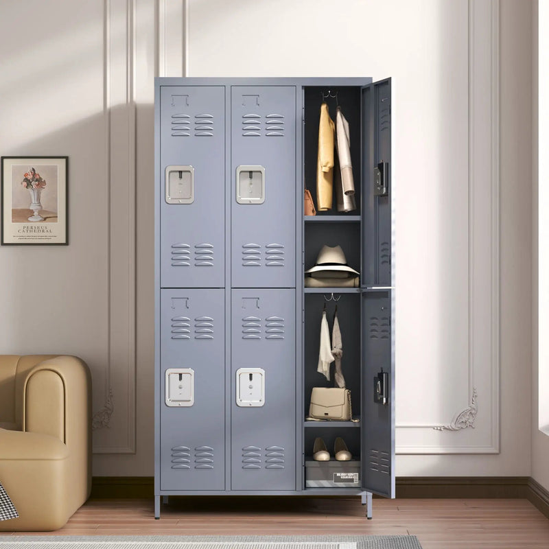 6 Door Lockers With Lock For Employees, Storage Cabinet For Home, Gym, Office, School, Garage - Gray by Unique Piece Furniture