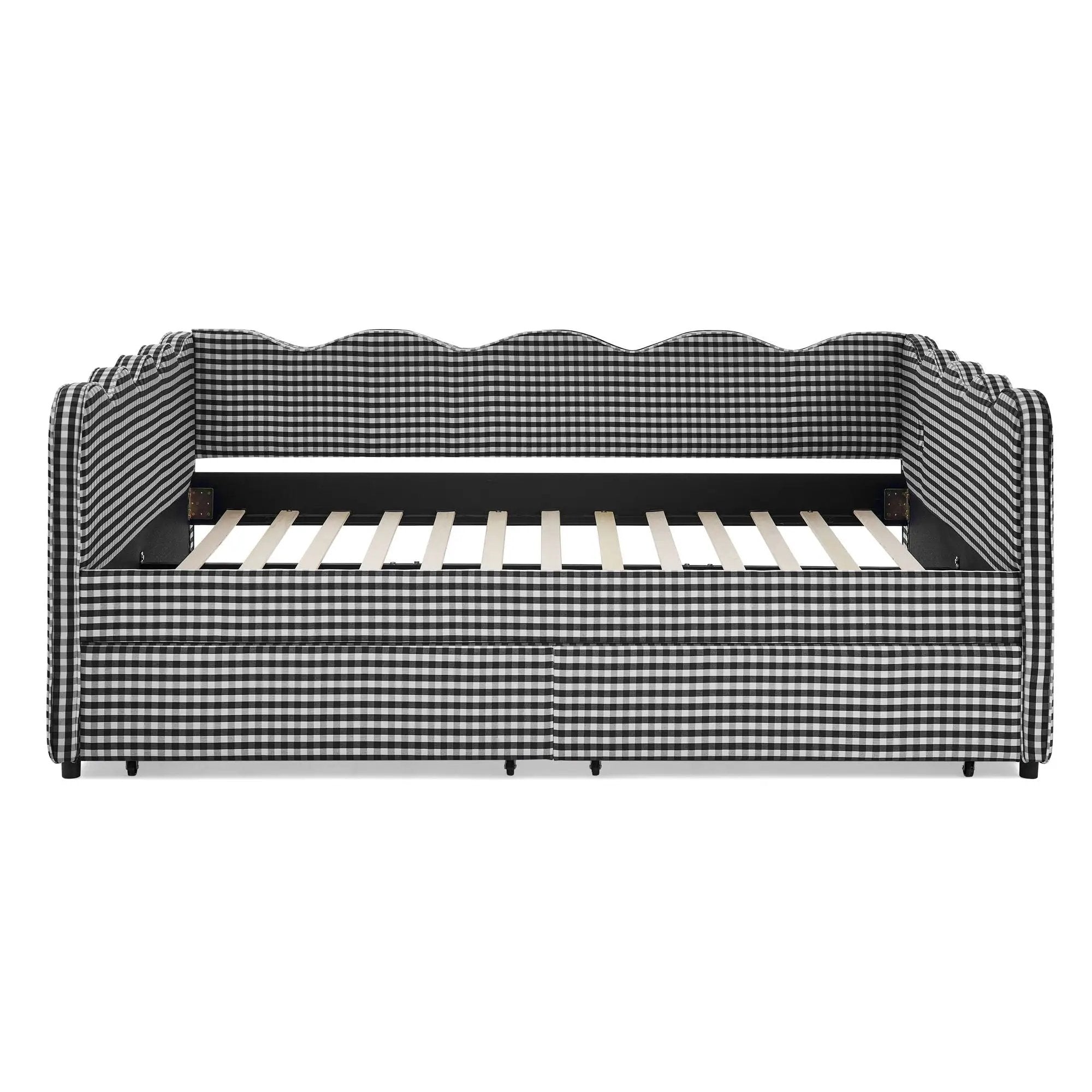 Gingham Daybed With USB Charging Port, Wave-Shaped Design by HouseOfZazla