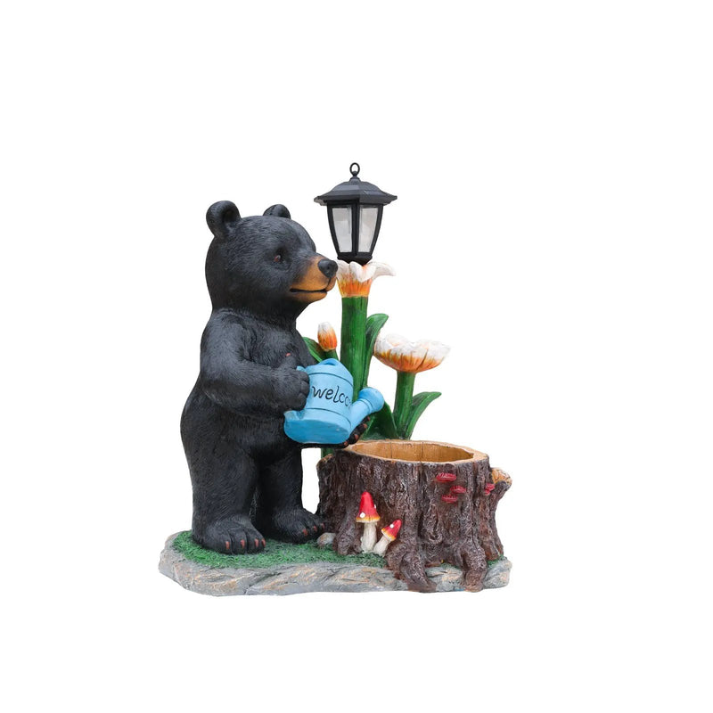 Standing Black Bear Garden Planter with Decorative Solar Lantern by HouseOfZazla