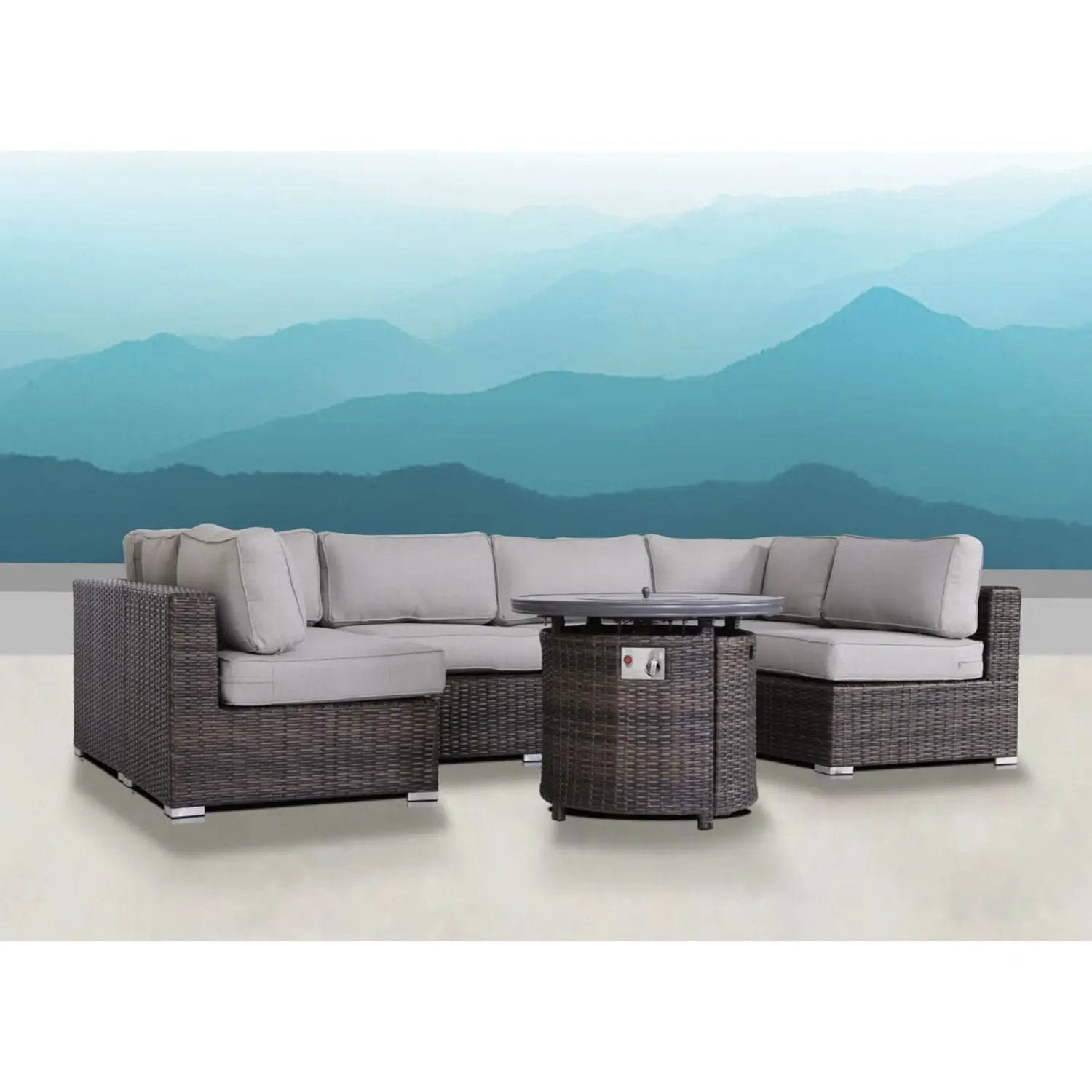 Wicker Outdoor Lounge Set With Cushions And Fire Pit by Unique Piece Furniture