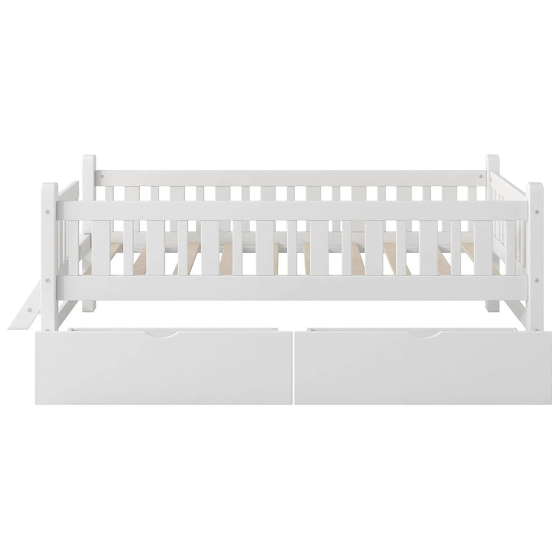 Platform Bed With Guardrail And 2 Drawers