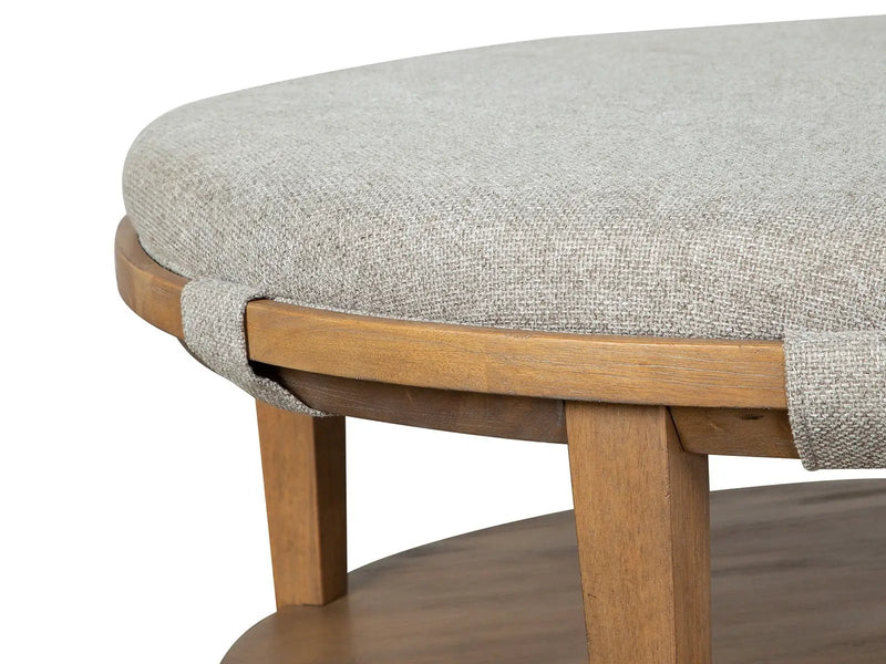 Lindon - Round Cocktail Table With Gray Upholstered Top & Casters - Belgian Wheat by Unique Piece Furniture
