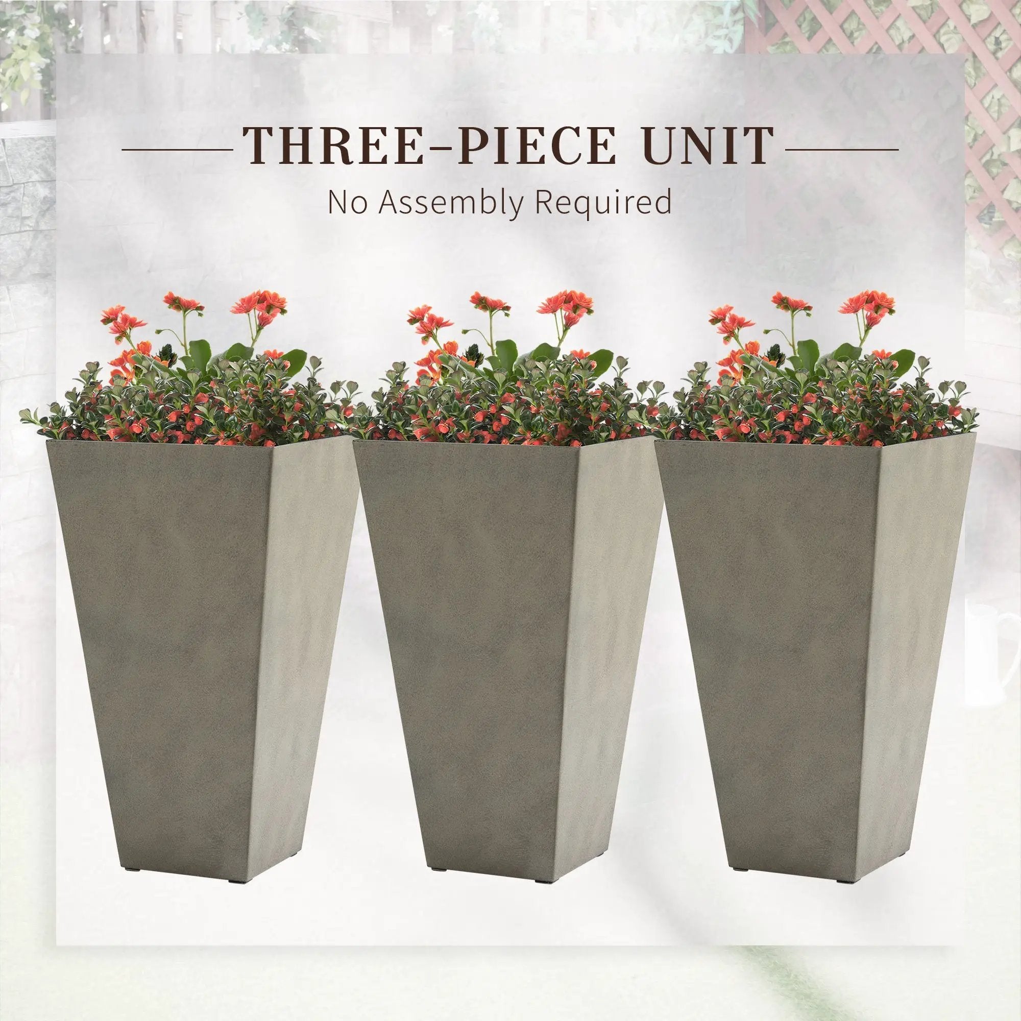 Outsunny Set of 3 Tall Planters with Drainage Hole, Gray by HouseOfZazla