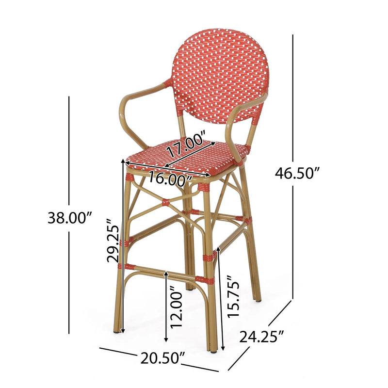 Outdoor Wicker and Aluminum French Barstools, Set of 2 by HouseOfZazla