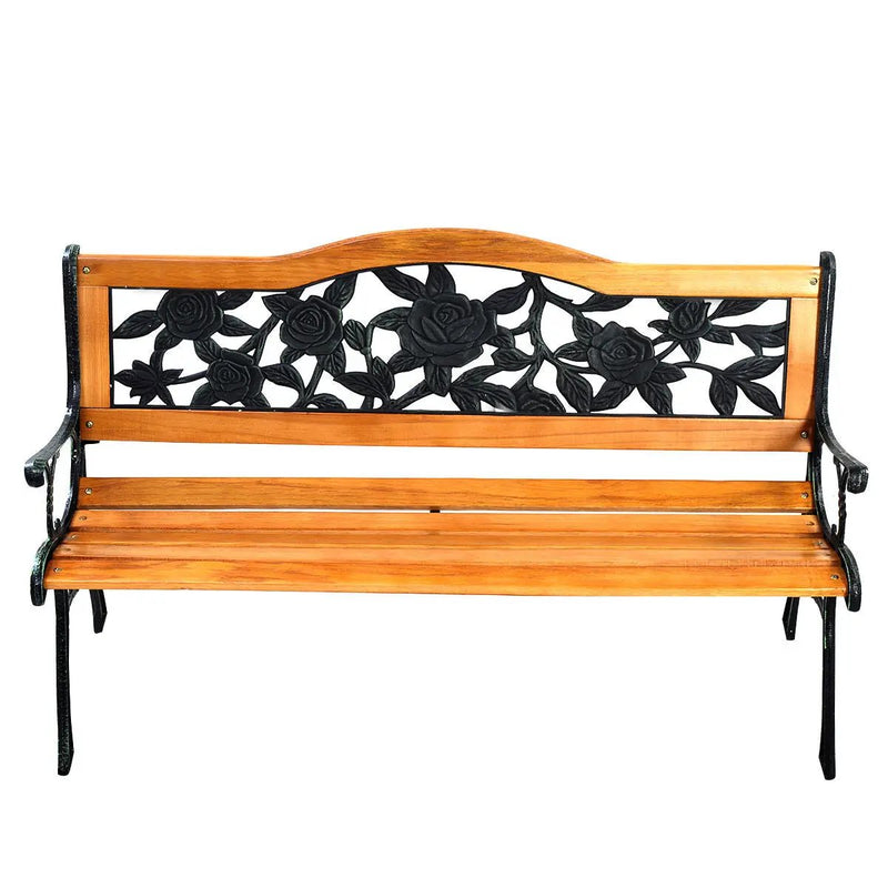 Garden Bench Chair Outdoor Wooden Loveseat with Iron Armrest by DirectDeals