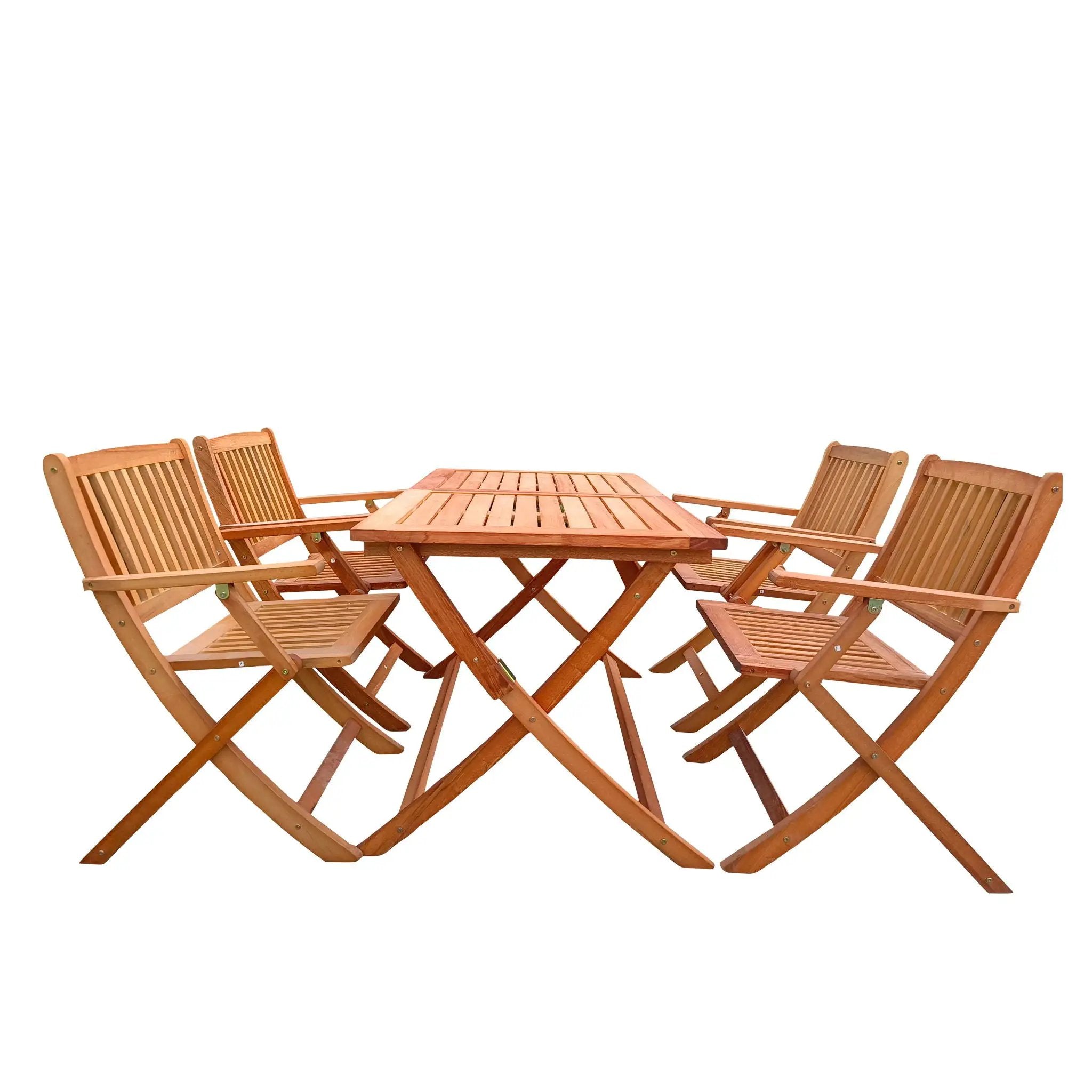 5 Piece Patio Dining Set, 4 Folding Chairs & 1 Dining Table, Indoor And Outdoor Universal - Teak by Unique Piece Furniture