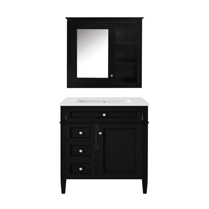 Bathroom Vanity With Medicine Cabinet, Royal Mirror Cabinet, Modern Bathroom Storage Cabinet With 2 Soft Closing Doors And 4 Drawers by HouseOfZazla