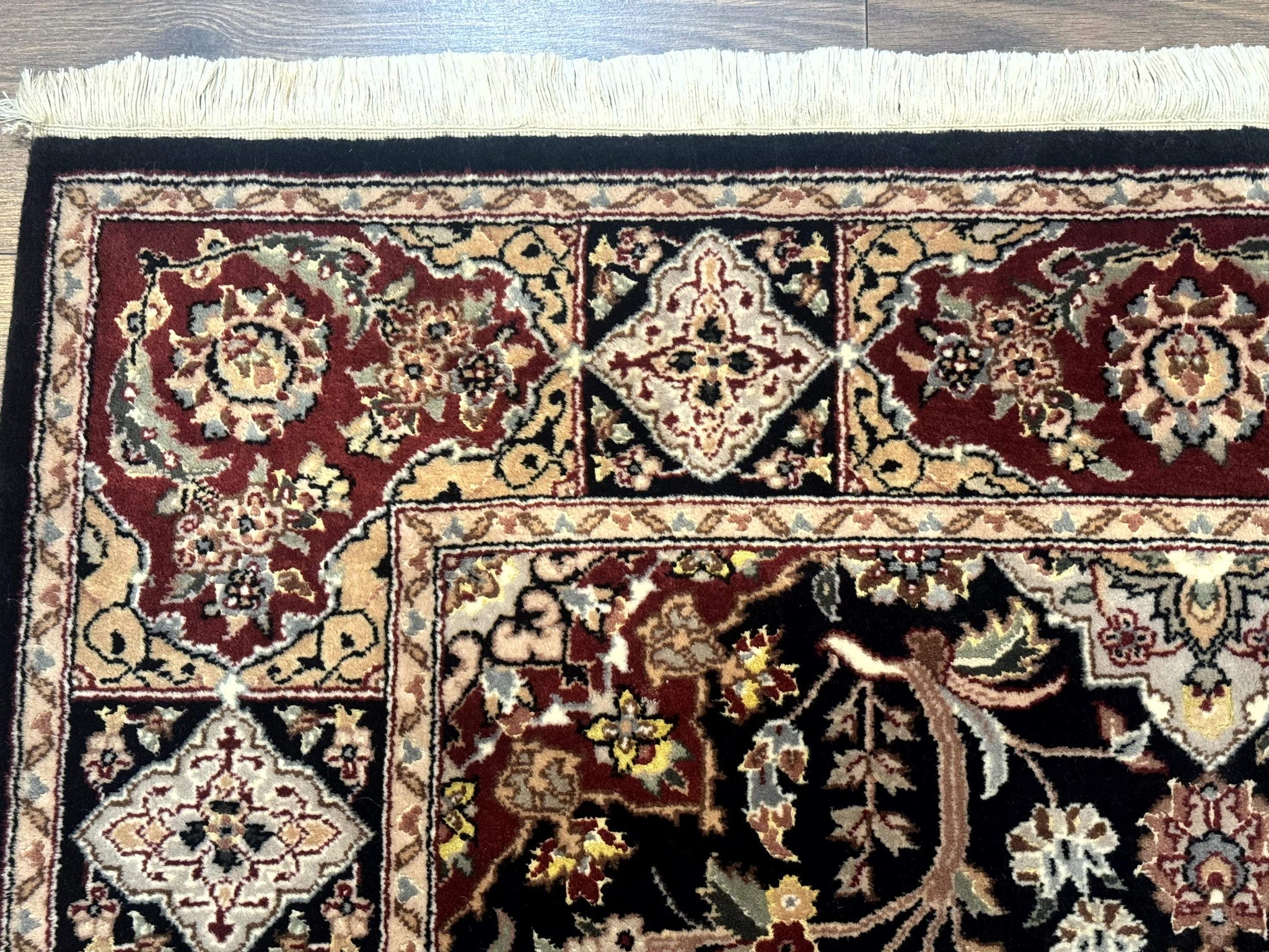 Pak Persian Rug 4x6, Black and Burgundy, Floral Allover, Wool and Silk by Jewel Rugs
