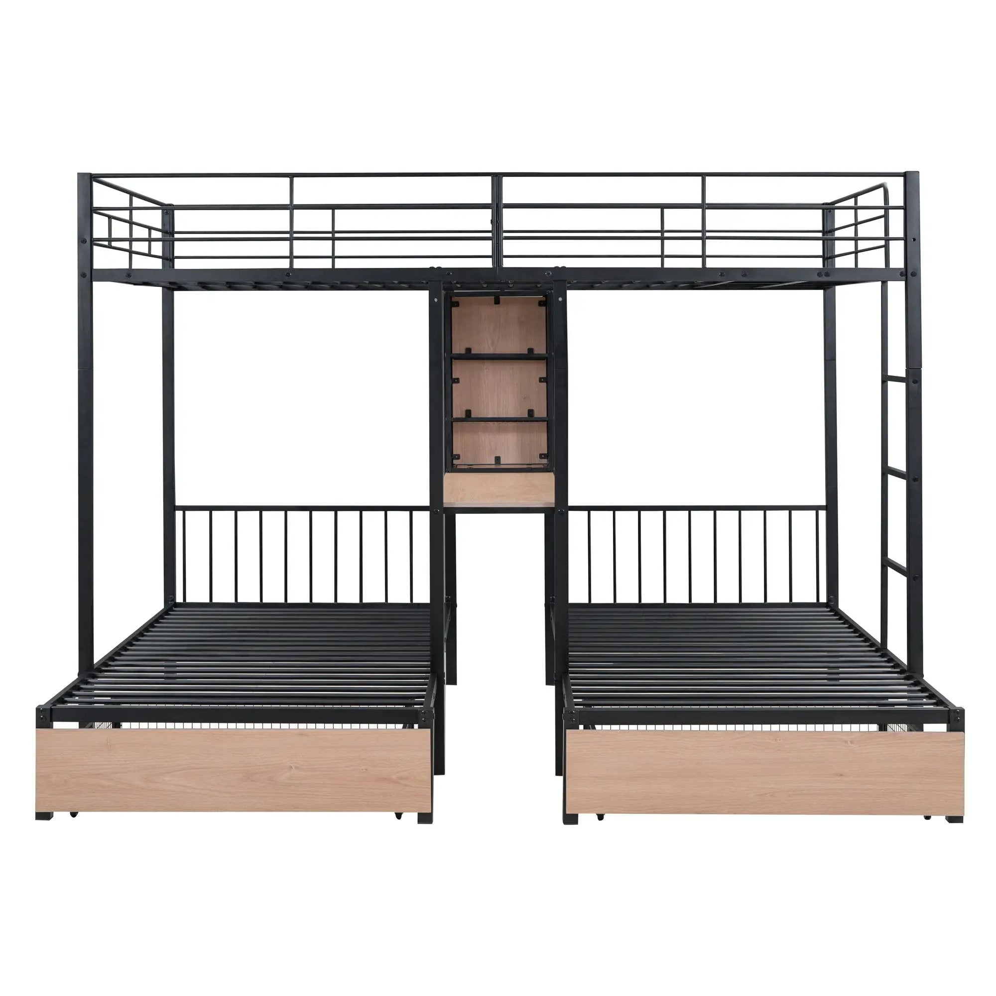 Triple Bunk Bed With Drawers, Multi-Functional Frame With Desks And Shelves In The Middle by HouseOfZazla
