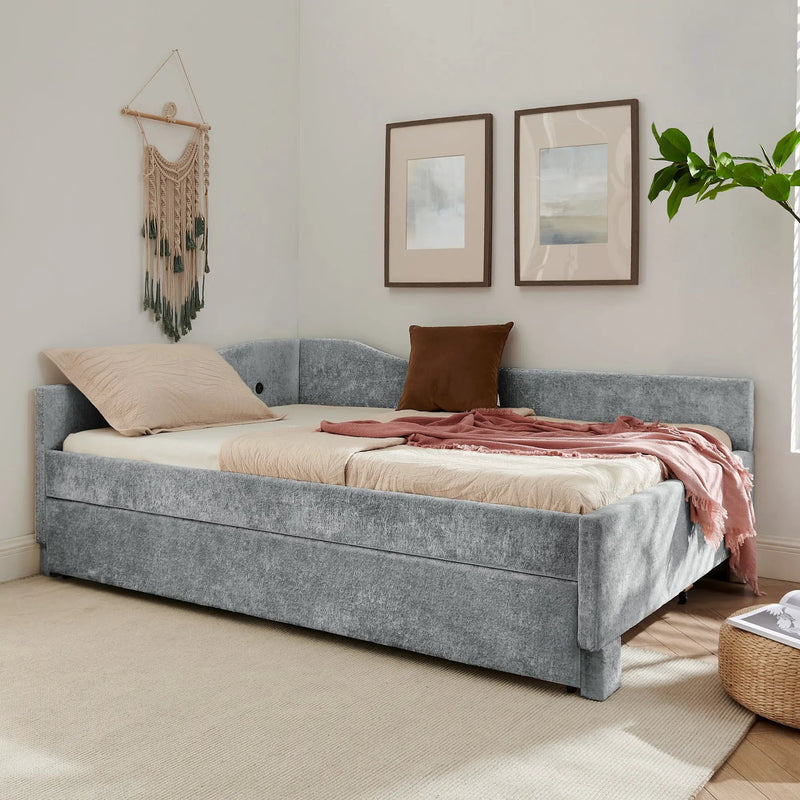 Full Size Curved Round Edge Padded Backrest Daybed by HouseOfZazla