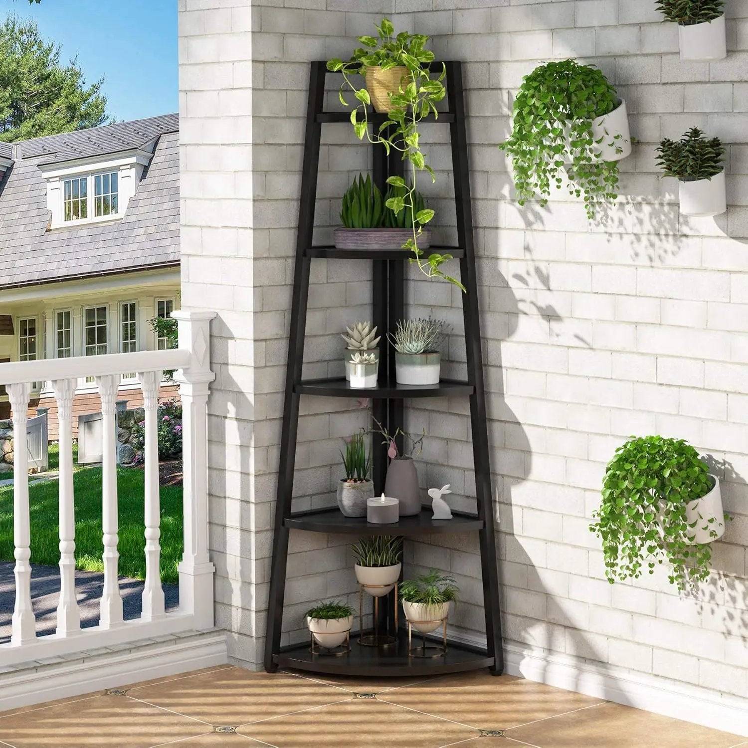 Tall 5 Tier Corner Bookshelf For Living Room