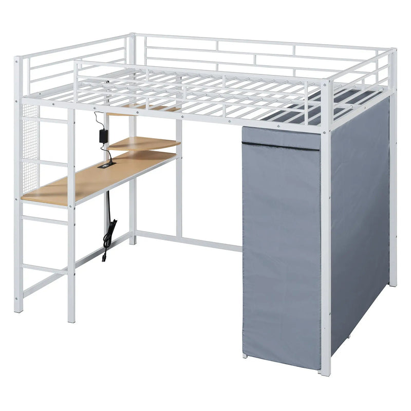 Loft Bed With Desk, Shelves, Power Outlet, LED Light And Wardrobe by Unique Piece Furniture
