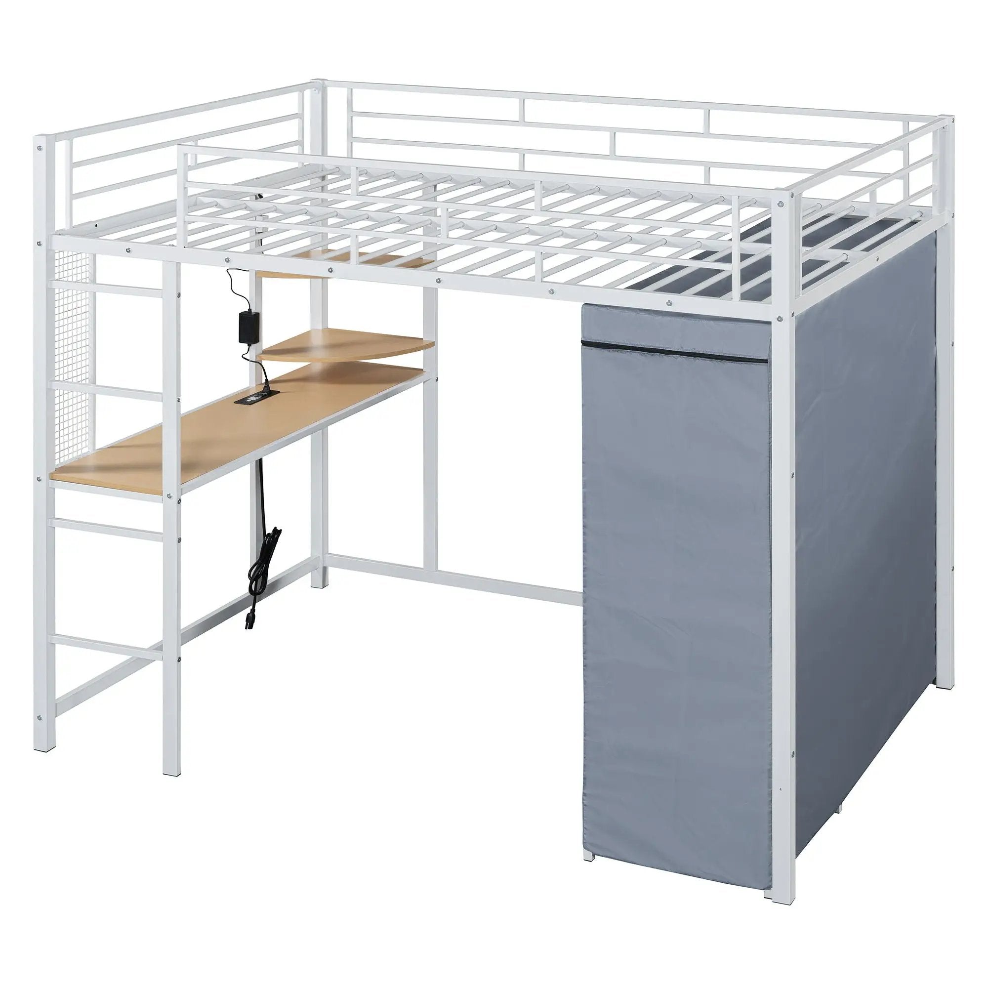 Loft Bed With Desk, Shelves, Power Outlet, LED Light And Wardrobe by HouseOfZazla