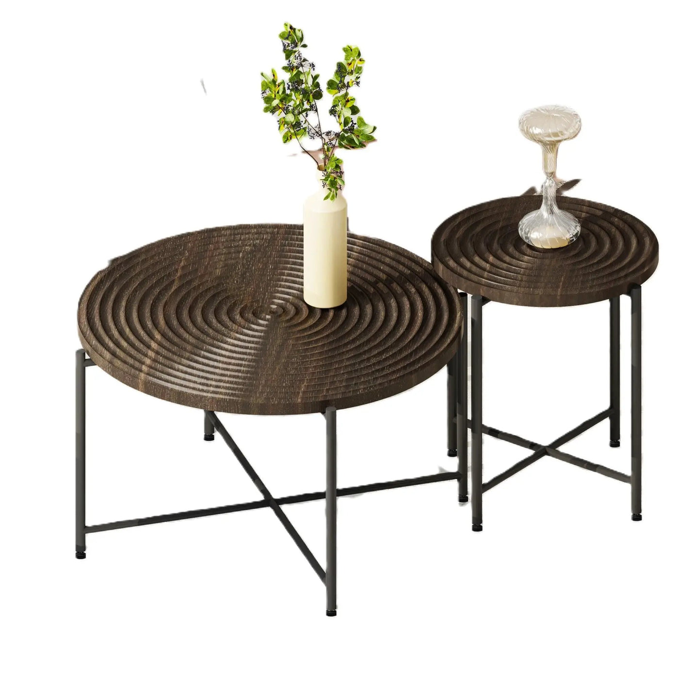 Coffee And End Table Set Waterproof Cover, Distressed Cylindrical Design, Legs Classic Rustic Charm (Set of 2) by Unique Piece Furniture