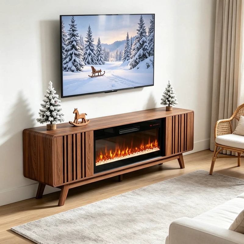 78 Inch Mid-Century Modern Electric Fireplace TV Stand